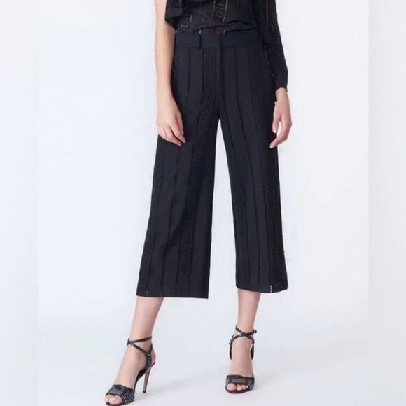 Veronica Beard Leta Eyelet Gaucho Cropped Pants in Black Size 6 - Picture 1 of 10